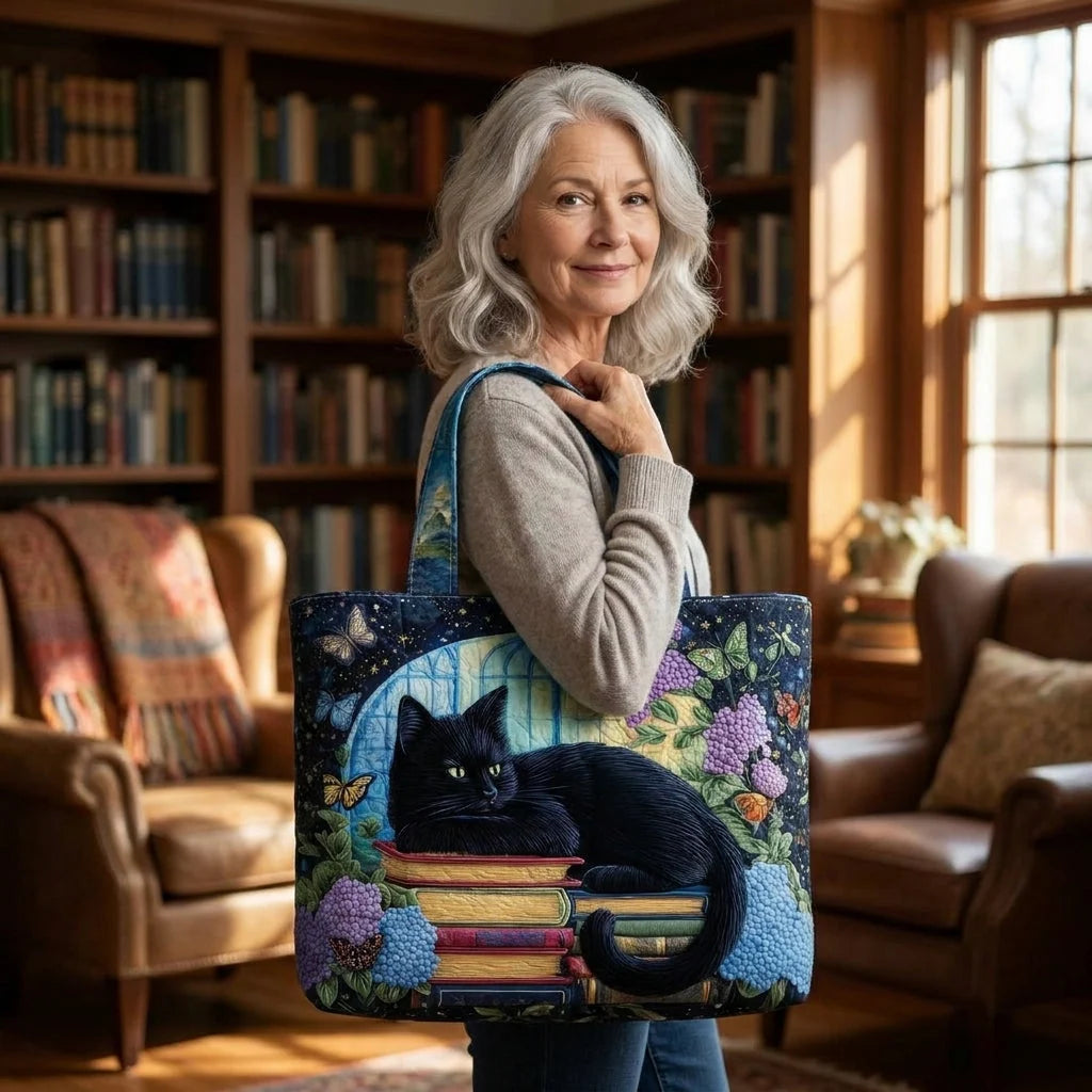 Artisanal Bag - Black Cat on Books