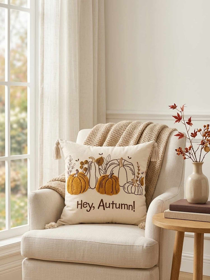 Hey, Autumn! Pumpkin Tassel Throw Pillow Cover