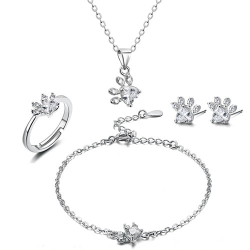 4-Piece Paw Jewellery Set for Women – Rose Gold with Zirconia Heart