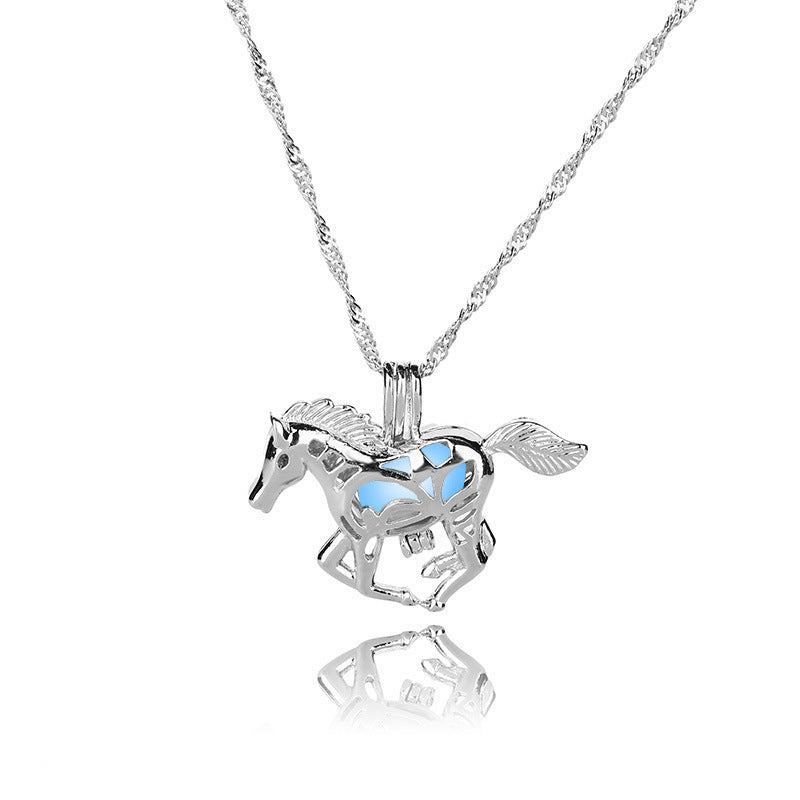 Glowing Galloping Horse Pendant Necklace