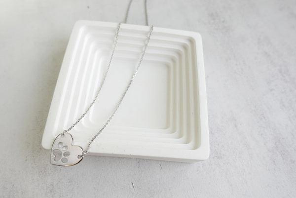 Silver Heart & Paw Pendant Necklace