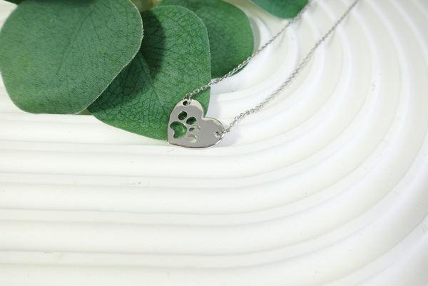 Silver Heart & Paw Pendant Necklace