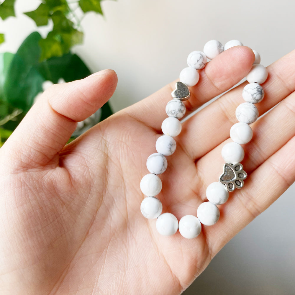 Handcrafted Natural Stone Paw Bracelet with Heart Charm