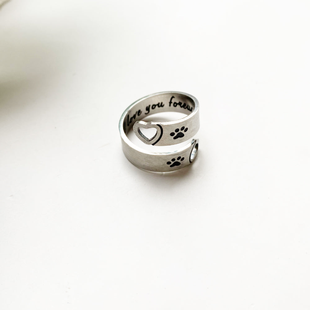Adjustable Stainless Steel Paw & Heart Twist Ring