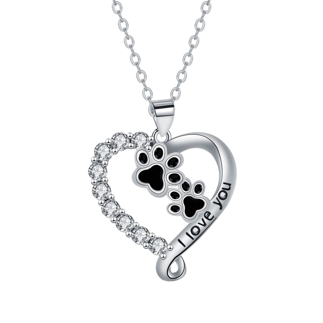 Heart & Paw Pendant Necklace in Black Silver