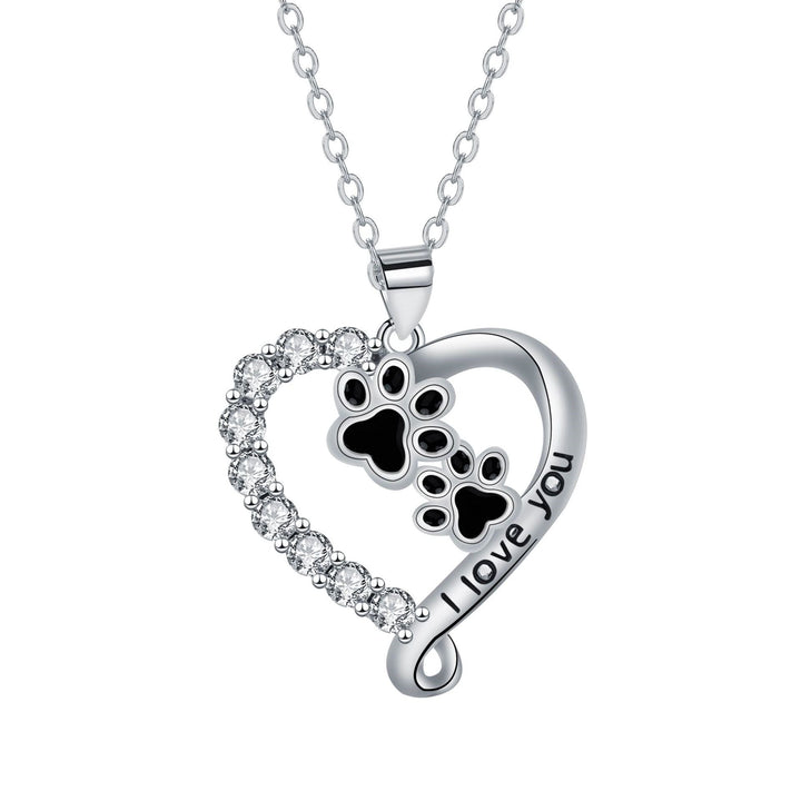 Heart & Paw Pendant Necklace in Black Silver
