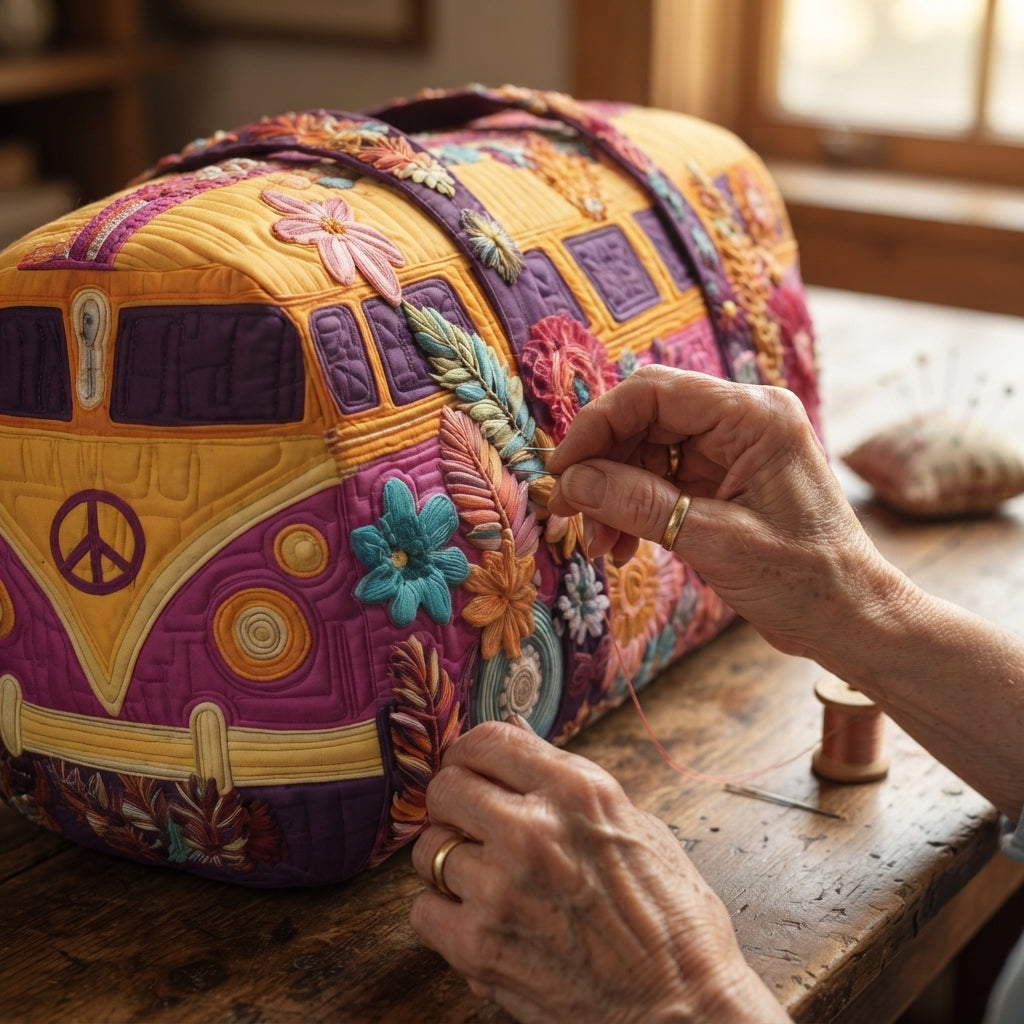 Floravana | Floral Mosaic Camper Van Quilted Duffle