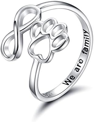 Handcrafted Adjustable Sterling Silver Ring with Paw Print & Heart