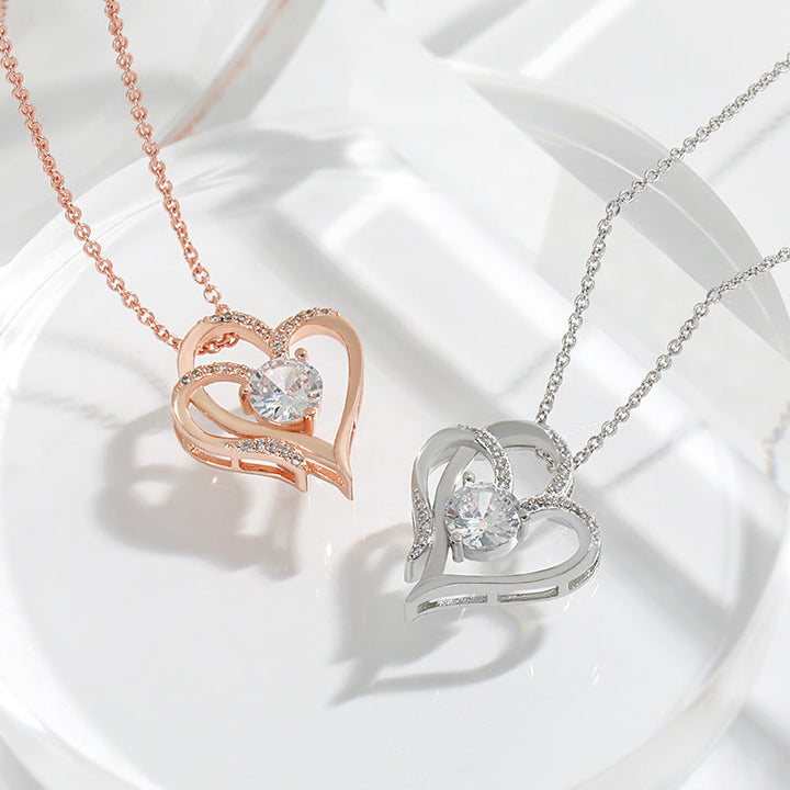 Double Heart Necklace with Zirconia – Adjustable Women's Necklace