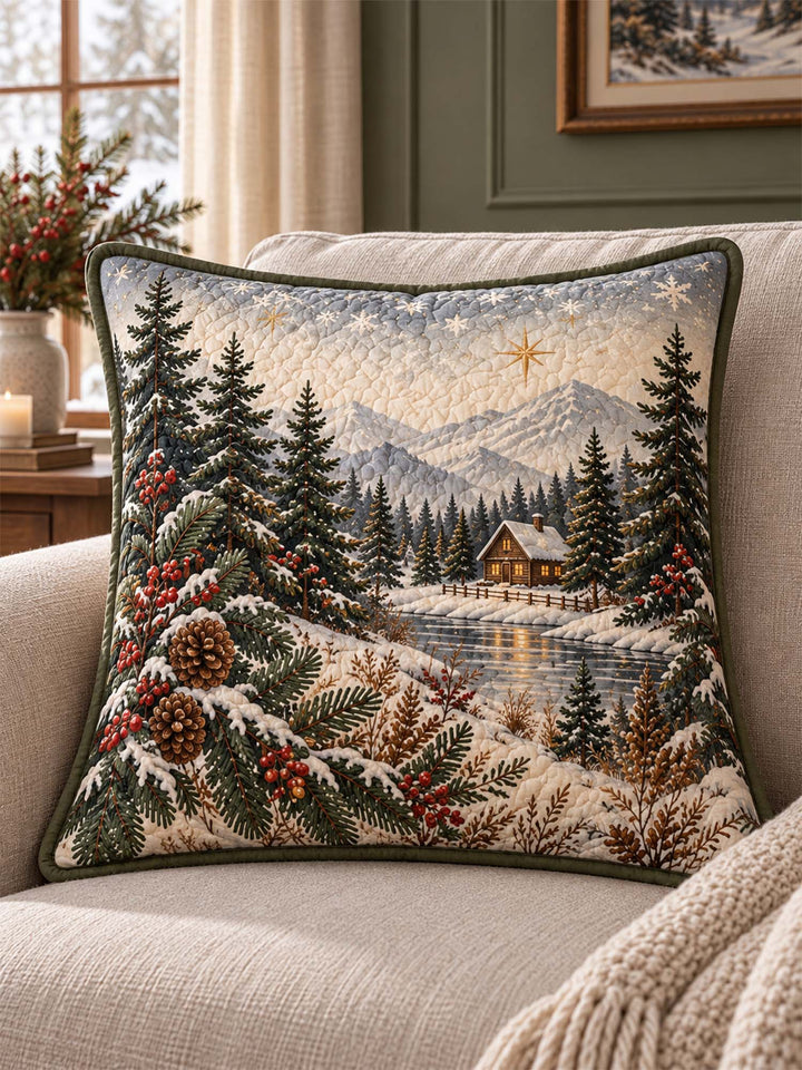 Winter Cabin & Plaid Christmas Quilted Pillow Covers 2-Piece Set