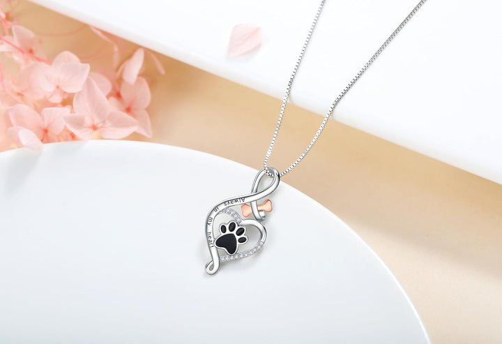 Fortunata Necklace with Paw, Heart and Bone – 'Always in My Heart' Pendant