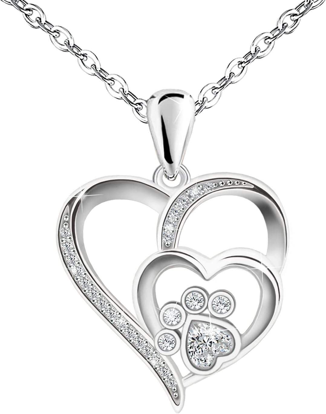 Pelican Necklace for Women – Sterling Silver Heart Pendant with Paw Print and Zirconia