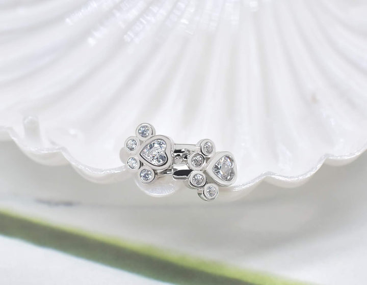 Small Hoop Earrings with Paw Print Motif – Animal Huggie Earrings for Women