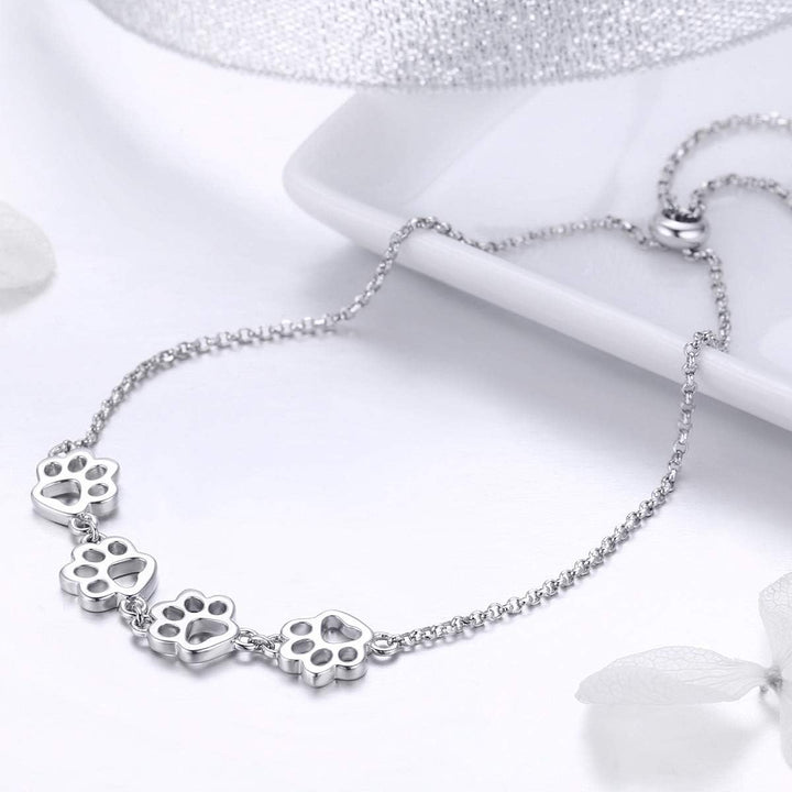 Sterling Silver Dog Paw Print Bracelet – Adjustable