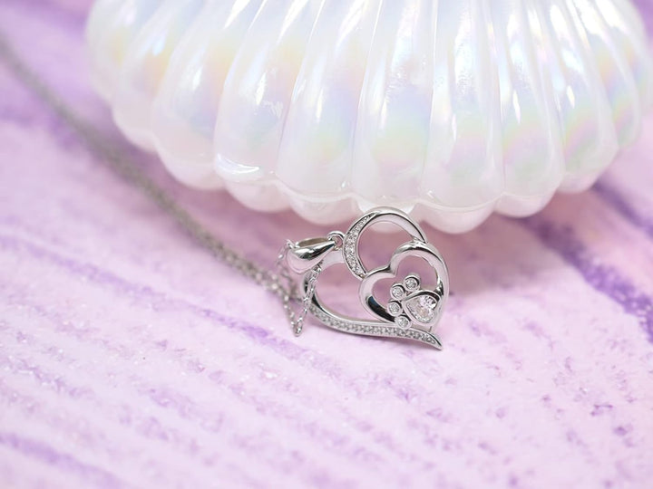 Pelican Necklace for Women – Sterling Silver Heart Pendant with Paw Print and Zirconia