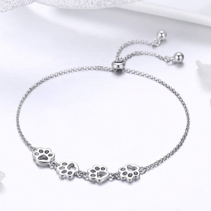 Sterling Silver Dog Paw Print Bracelet – Adjustable