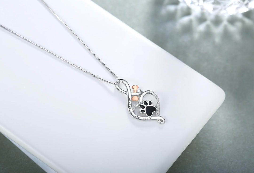 Fortunata Necklace with Paw, Heart and Bone – 'Always in My Heart' Pendant