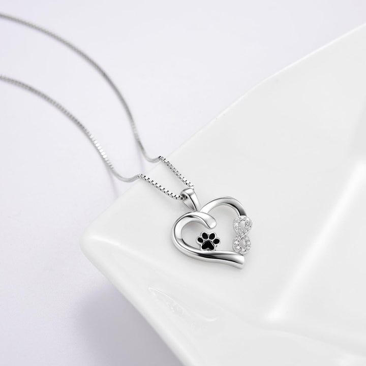 Paw Print Heart Necklace with Infinity Pendant