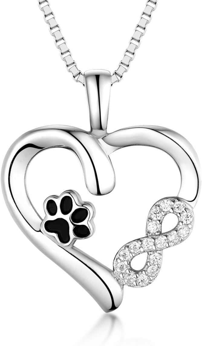 Paw Print Heart Necklace with Infinity Pendant