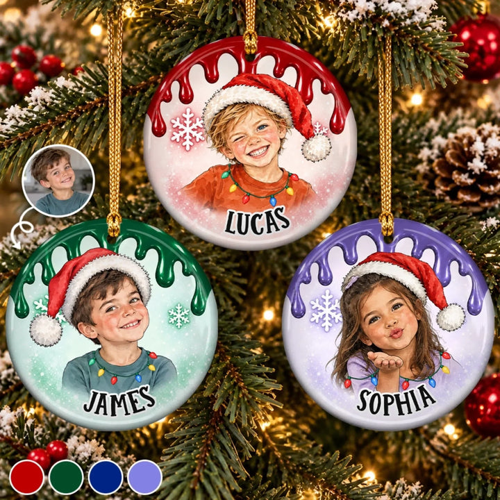 Custom Photo Santa Portrait Christmas Keepsake for Kids - Personalized Ceramic Ornament