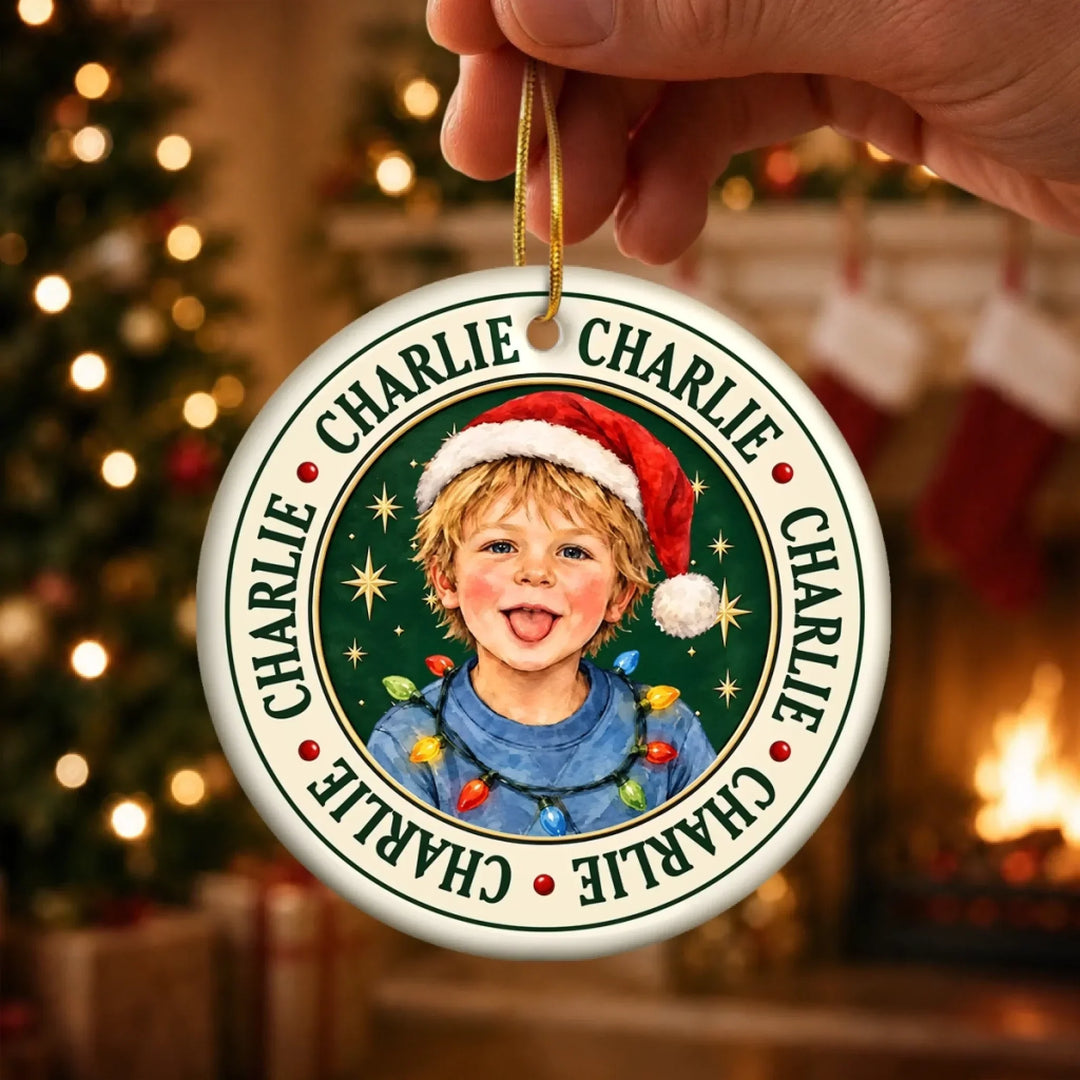 Custom Photo Christmas Born To Spread Joy Gifts for Kids - Personalized Ceramic Ornament