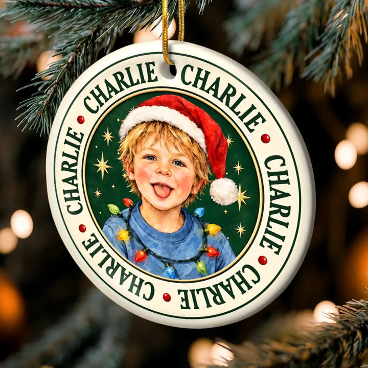 Custom Photo Christmas Born To Spread Joy Gifts for Kids - Personalized Ceramic Ornament