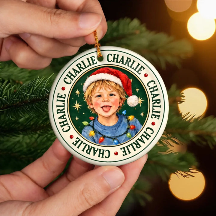 Custom Photo Christmas Born To Spread Joy Gifts for Kids - Personalized Ceramic Ornament