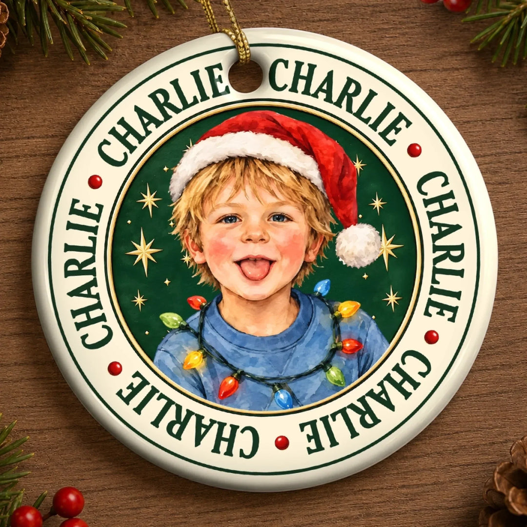 Custom Photo Christmas Born To Spread Joy Gifts for Kids - Personalized Ceramic Ornament