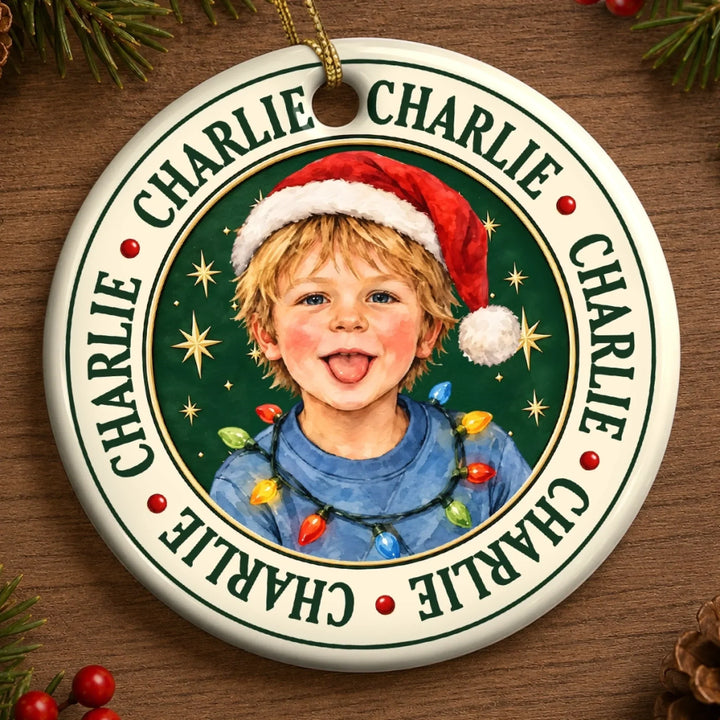 Custom Photo Christmas Born To Spread Joy Gifts for Kids - Personalized Ceramic Ornament
