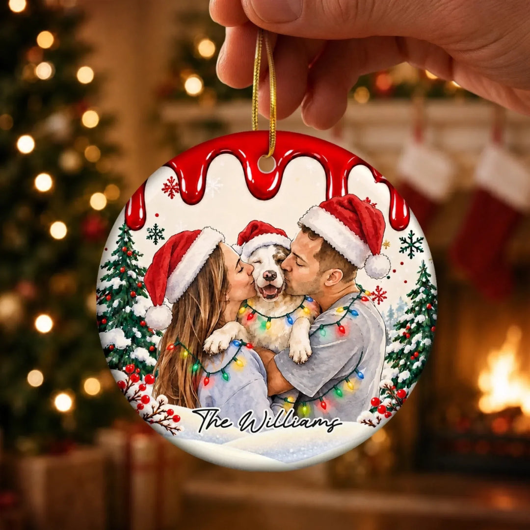 Custom Photo Christmas Portrait Keepsake For Family, Friend - Personalized Ceramic Ornament