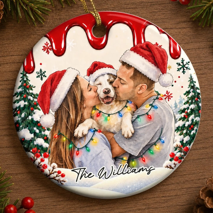 Custom Photo Christmas Portrait Keepsake For Family, Friend - Personalized Ceramic Ornament