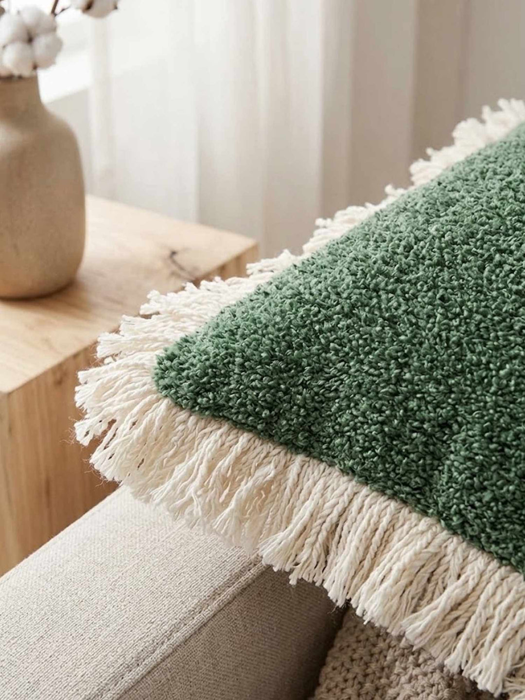 Sage Green Chenille Fringe Throw Pillow Cover