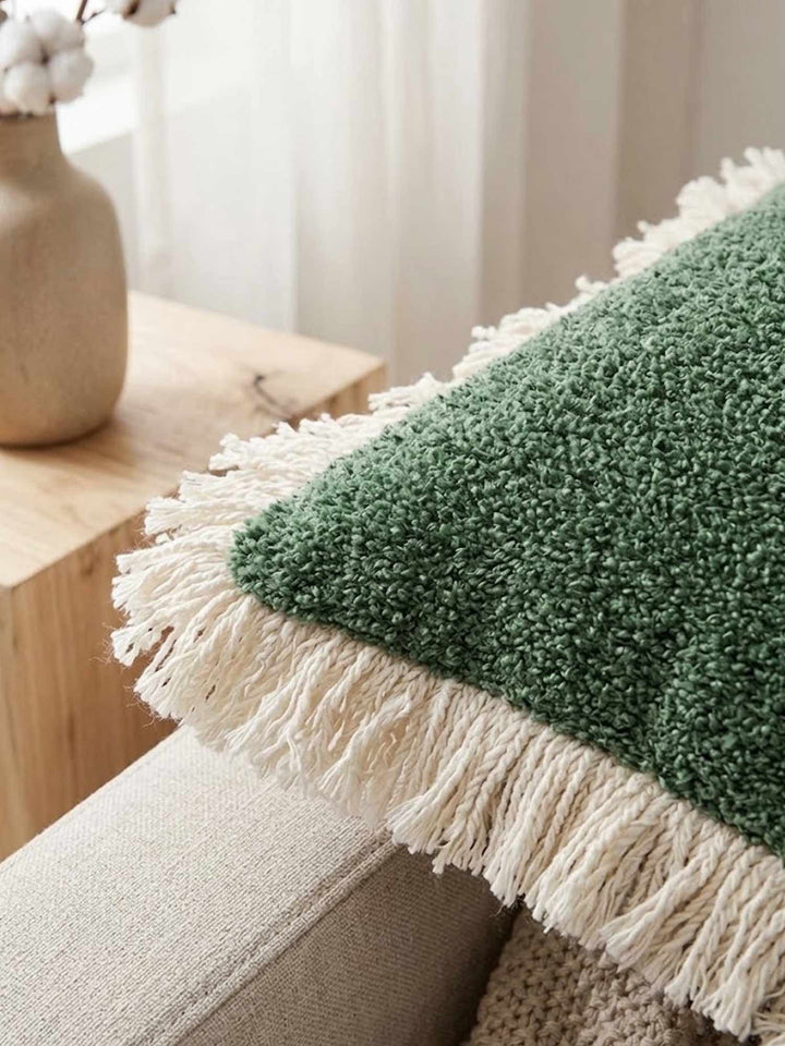 Sage Green Chenille Fringe Throw Pillow Cover