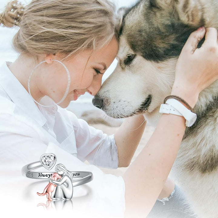 Dog Ring in Sterling Silver and White Zirconia – Adjustable