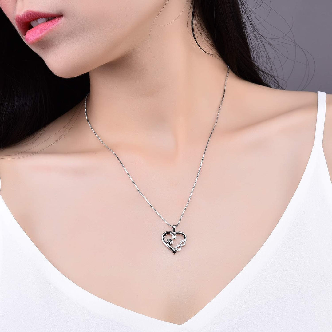 Paw Print Heart Necklace with Infinity Pendant