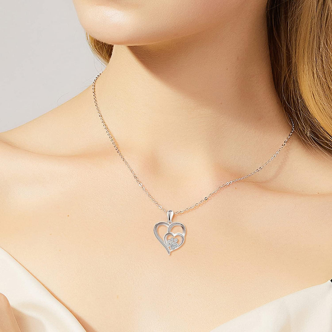 Pelican Necklace for Women – Sterling Silver Heart Pendant with Paw Print and Zirconia