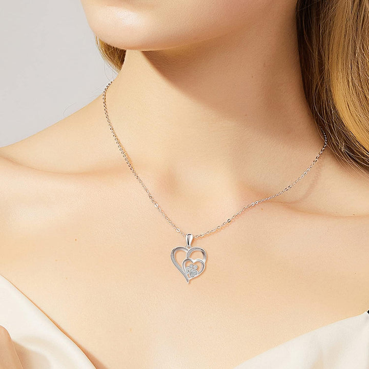 Pelican Necklace for Women – Sterling Silver Heart Pendant with Paw Print and Zirconia