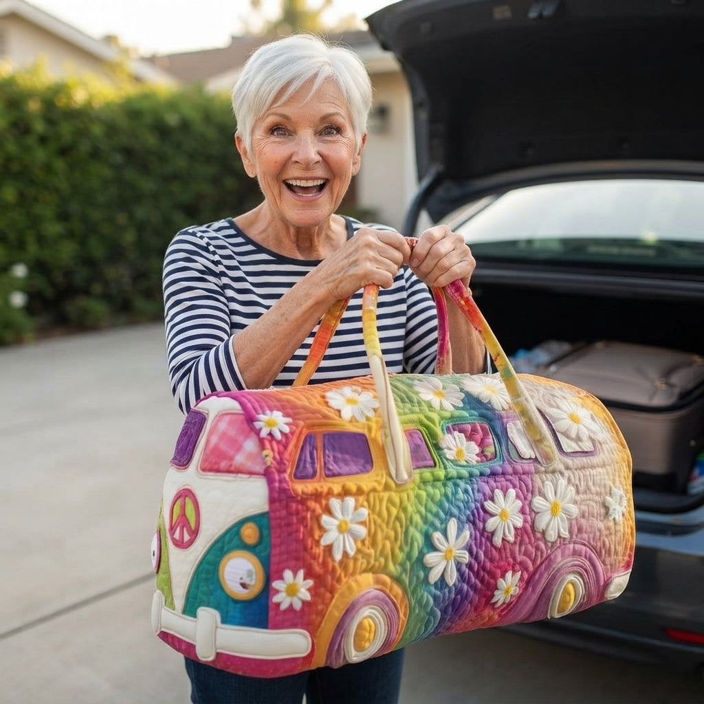 Prismvana | Rainbow Flower Camper Van Quilted Duffle