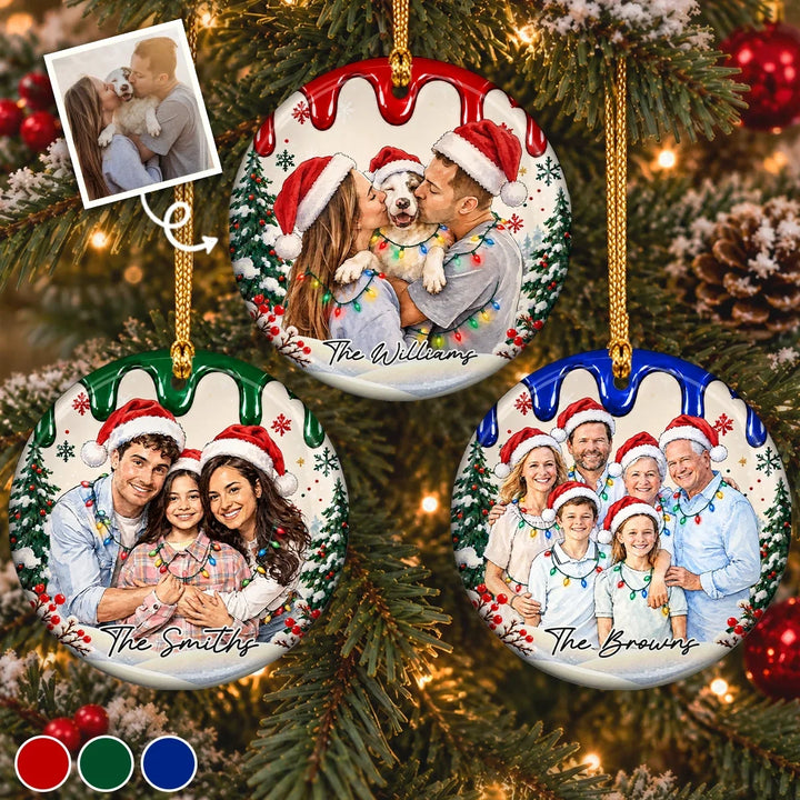Custom Photo Christmas Portrait Keepsake For Family, Friend - Personalized Ceramic Ornament