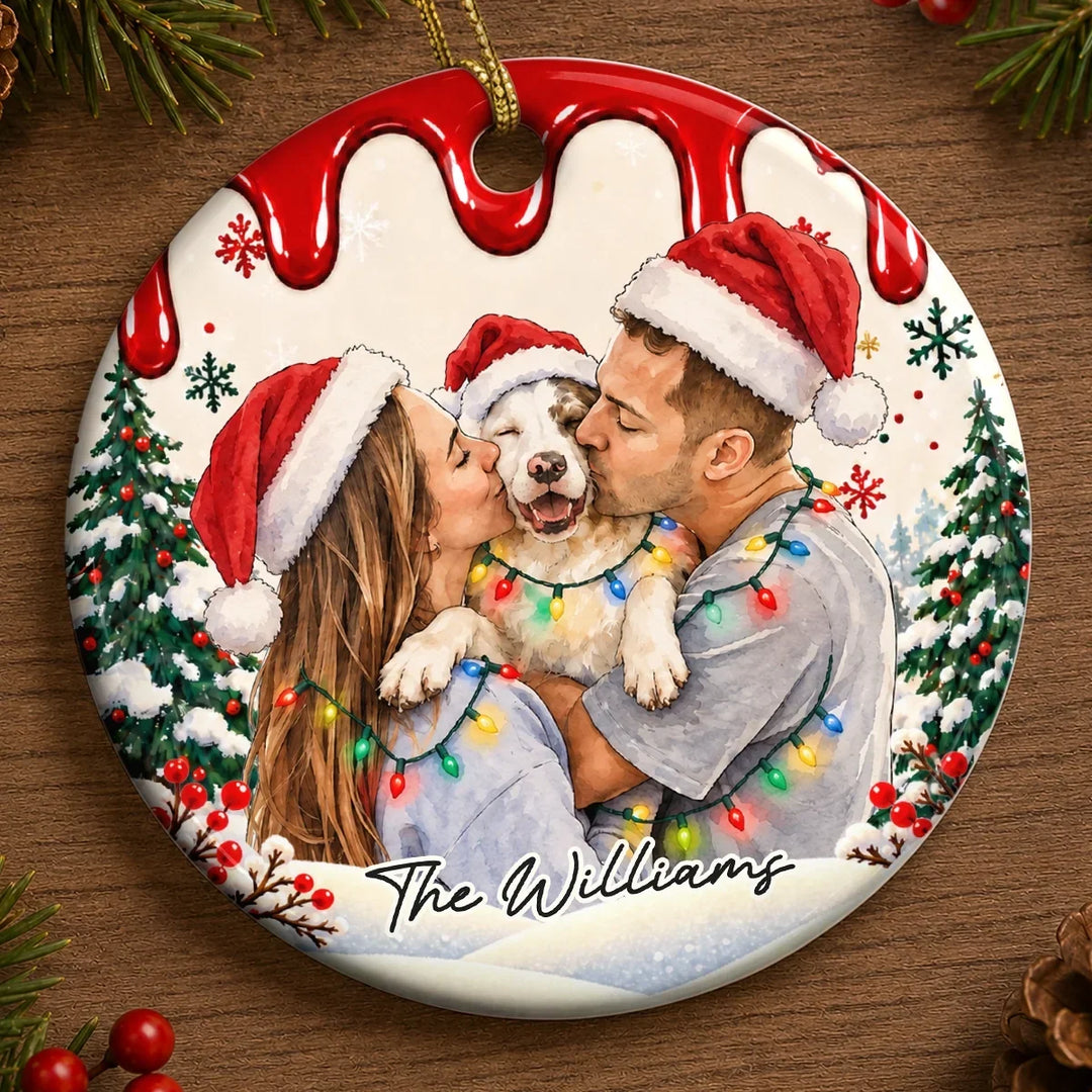 Custom Photo Christmas Portrait Keepsake For Family, Friend - Personalized Ceramic Ornament