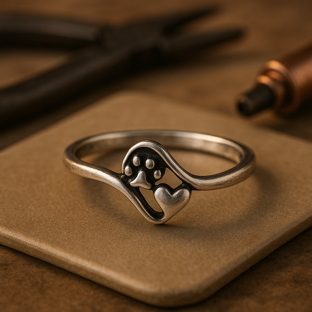 Sterling Silver Paw & Heart Ring