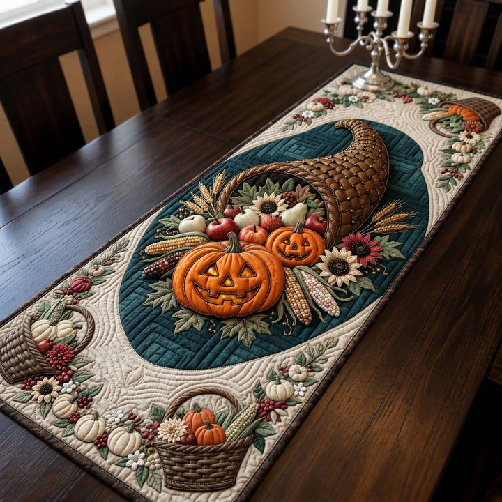Pearl Harvest Pumpkin Cornucopia Quilted Table Runner GDTONTD1902