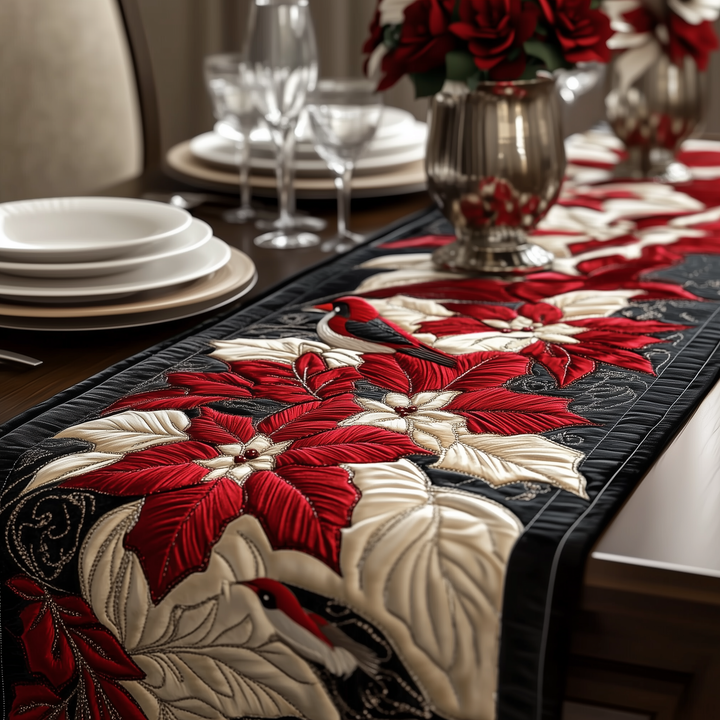 Christmas Poinsettias Quilted Table Runner