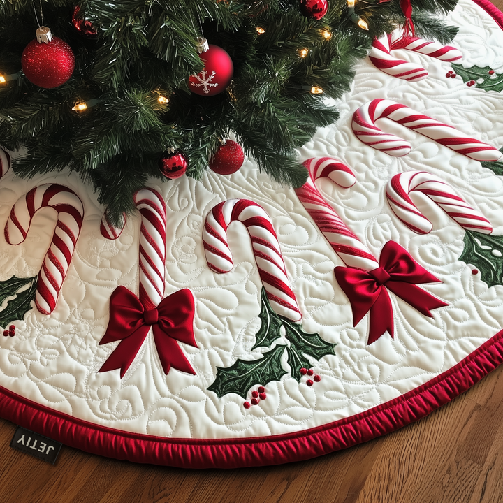 Christmas Candy Canes Quilted Tree Skirt