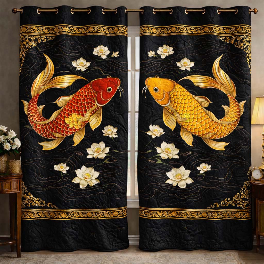 Golden Koi Noir Quilted Curtains GFTOHD13269