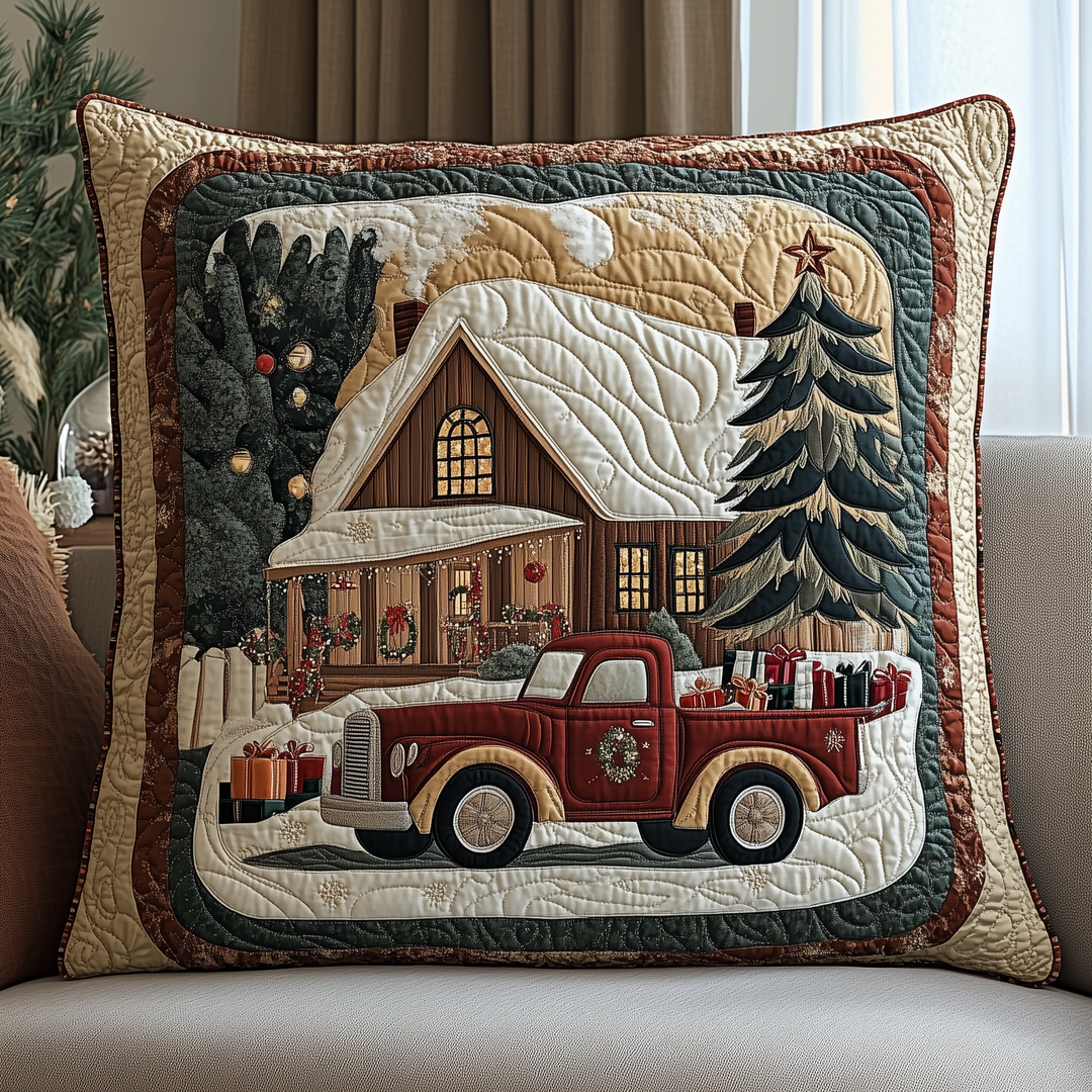 Peaceful Snow Cabin Quilted Pillow Case GFTOHD908