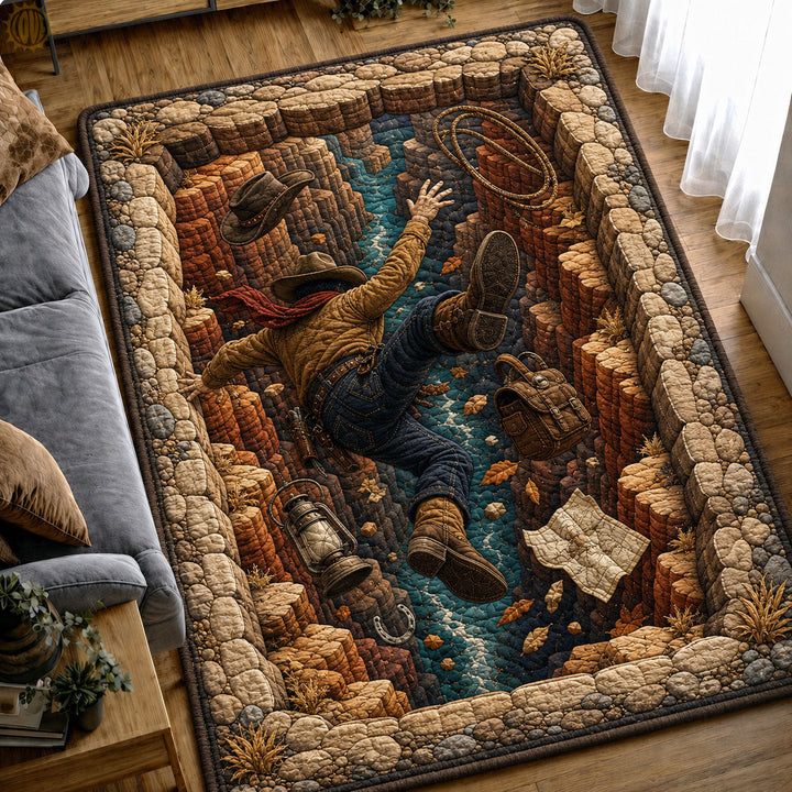 Cowboy Falling Through Red Rock Gorge Area Rug GFTOHNL1257