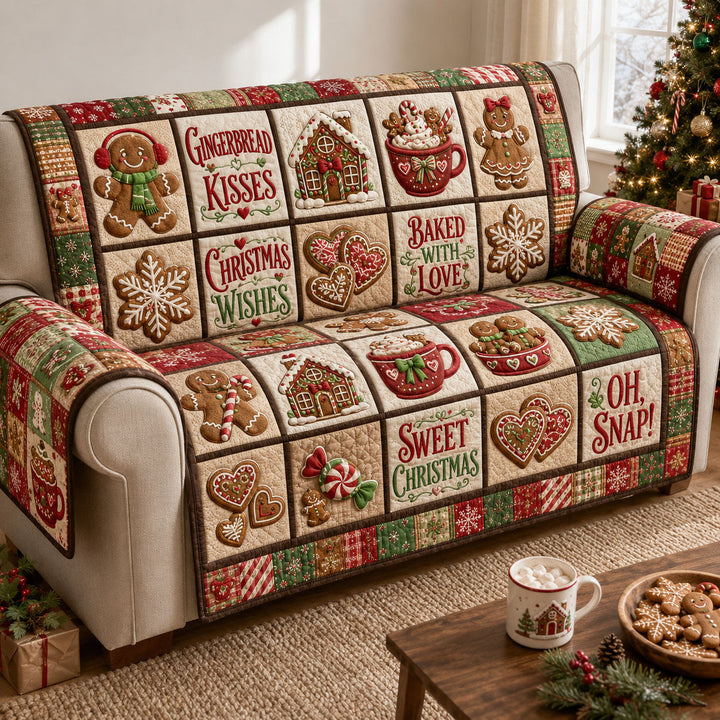 Gingerbread Kisses Christmas Quilted Sofa Cover GFTOHNL2213