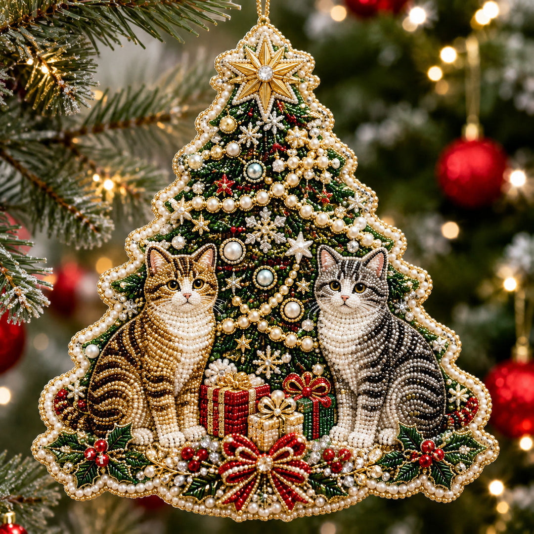 Jeweled Christmas Cat Christmas Mica Ornament