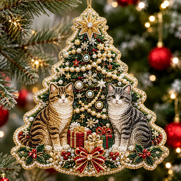 Jeweled Christmas Cat Christmas Mica Ornament